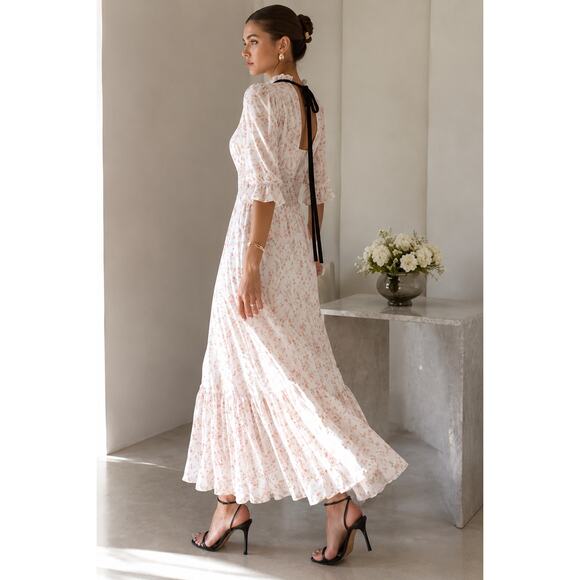Lug Von Siga Dresses & Skirts - Lug Von Siga Gabriella Floral Print Smocked Open-Back Midi Dress 34/US2